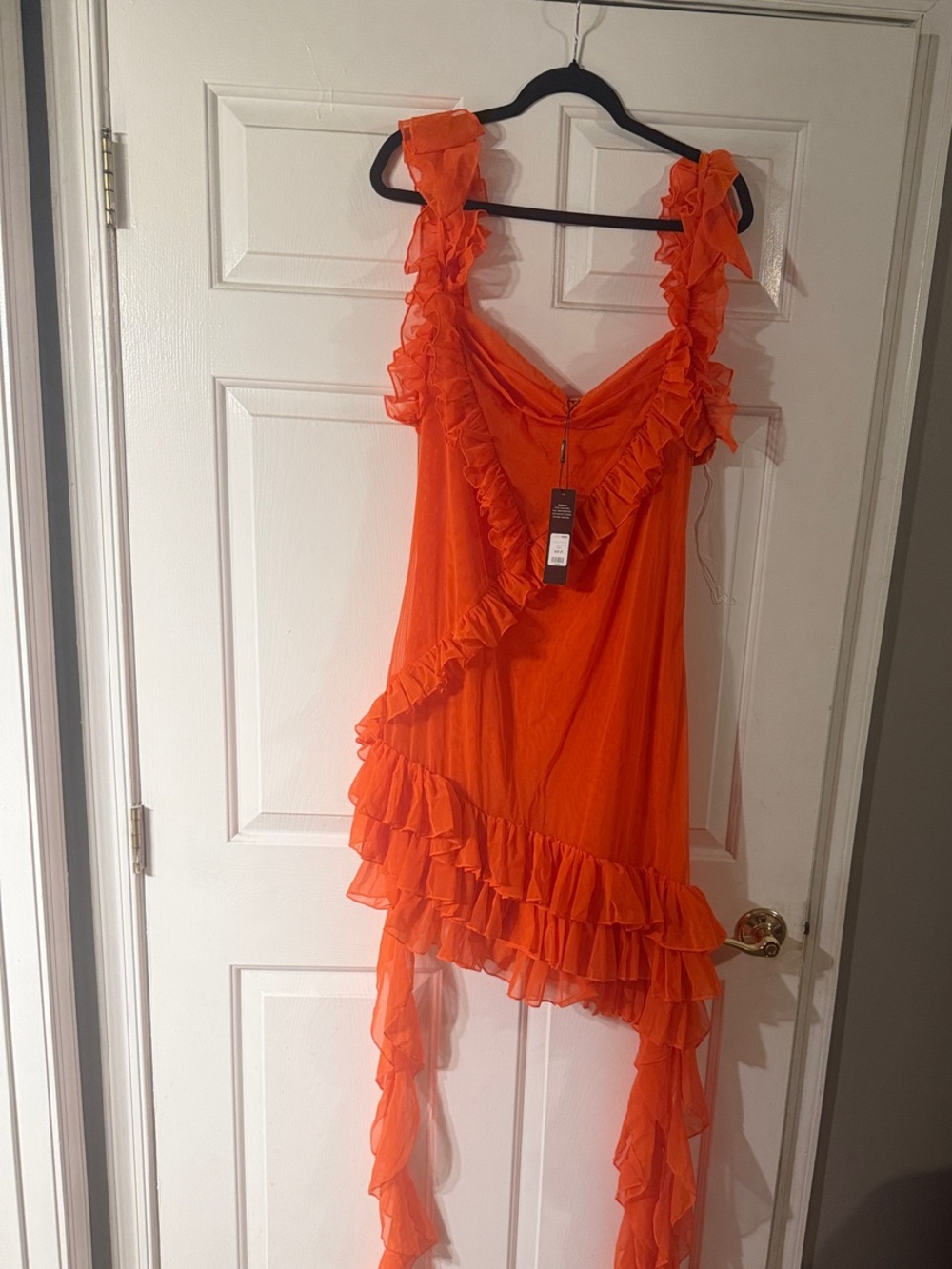 Fashion Nova Bright Orange Ruffled Asymmetrical Dress